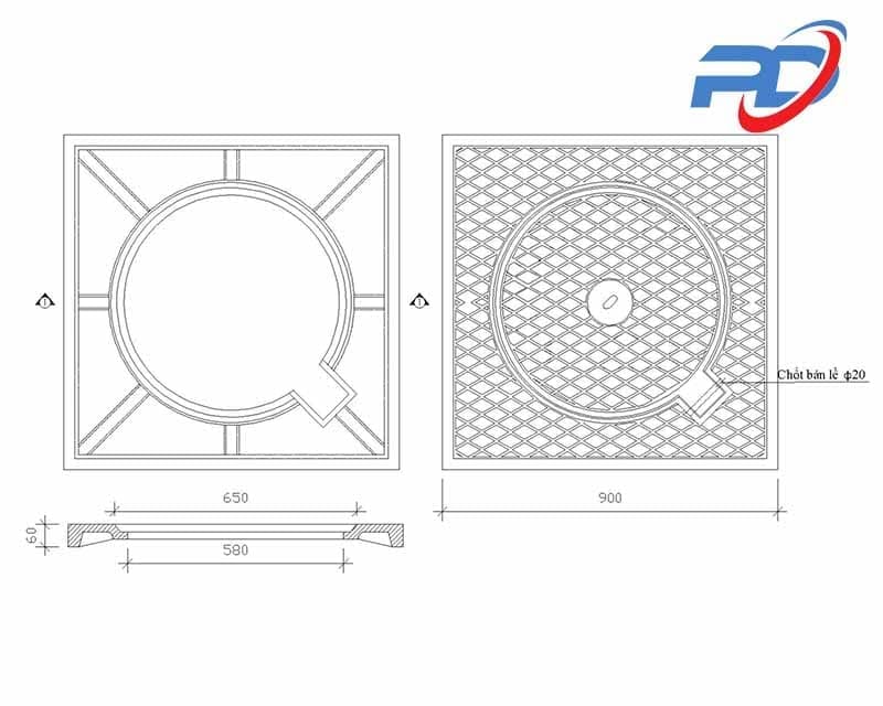 Cấu tạo nắp hố ga gang 1000x1000