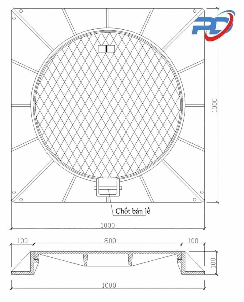 Các kích thước của nắp hố ga gang 1000x1000